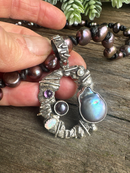 Beachcomber  Necklace- Fresh Water Pearls, Opal & Amethyst