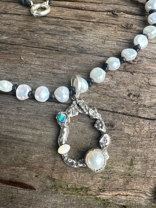 Song Of The Sea- Freshwater Pear Australian Opal, Ethiopian Opal & Kunzite Necklace