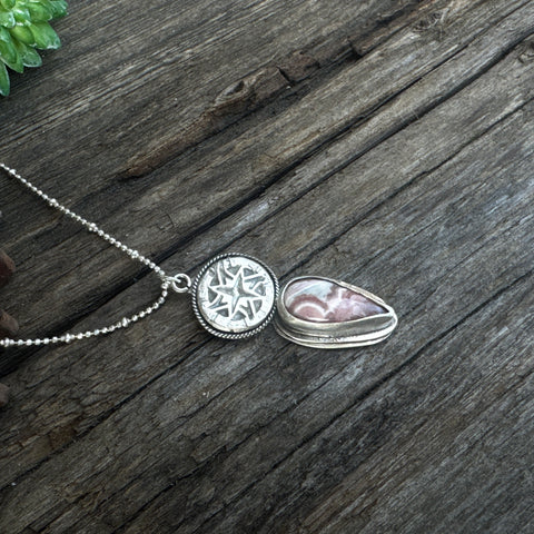 The Wanderer Necklace - Sterling Silver Rhodochrosite Compass Rose Pendant