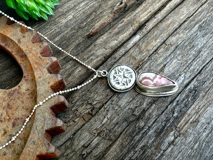The Wanderer Necklace - Sterling Silver Rhodochrosite Compass Rose Pendant