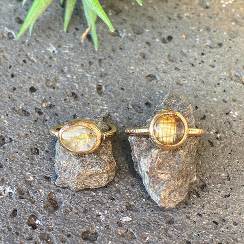 Golden Yellow Rutile Quartz And 14k Gold Fill Stacker Rings