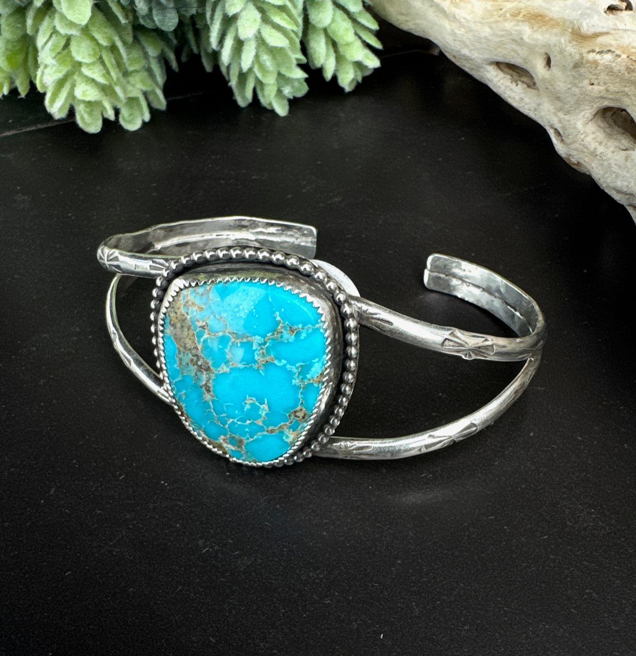 Pilot Mountain Hand Stamped Turquoise Cuff