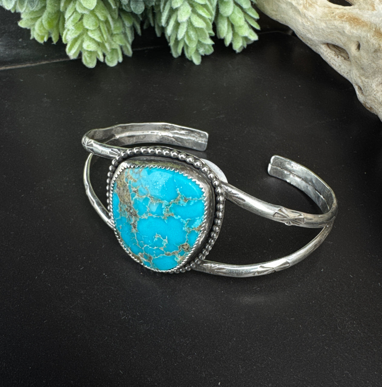 Pilot Mountain Hand Stamped Turquoise Cuff
