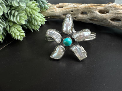 Freshwater Flower Power Pear And Turquoise Sterling Cuff