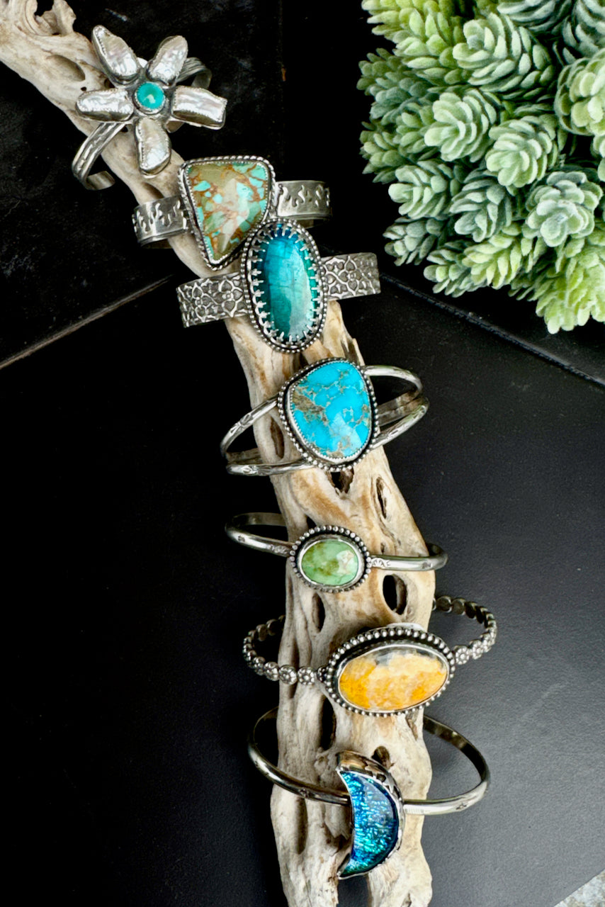 Freshwater Flower Power Pear And Turquoise Sterling Cuff