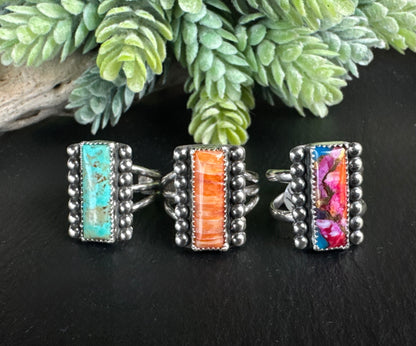 Sterling Silver And Gemstone Bar Rings - Triple Band Adjustable