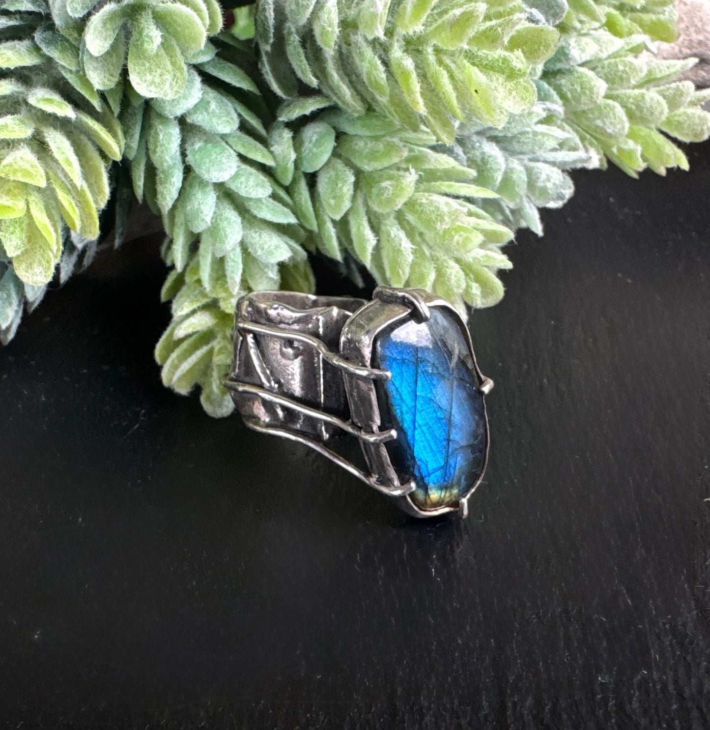 The Luna Blue Ring - Organic Prong Set Labradorite Statement Ring