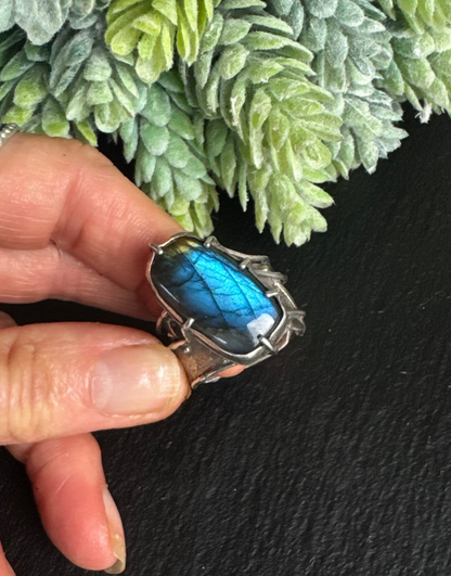 The Luna Blue Ring - Organic Prong Set Labradorite Statement Ring