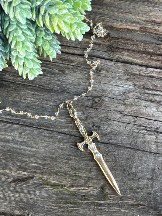 Excalibur Dreams Dagger Necklace - Made To Order Golden Bronze Or Sterling Silver And CZ Pendant
