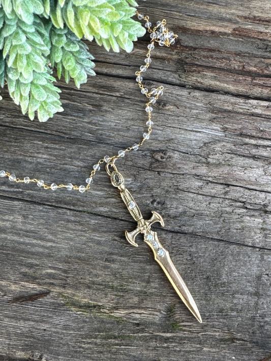 Excalibur Dreams Dagger Necklace - Made To Order Golden Bronze Or Sterling Silver And CZ Pendant