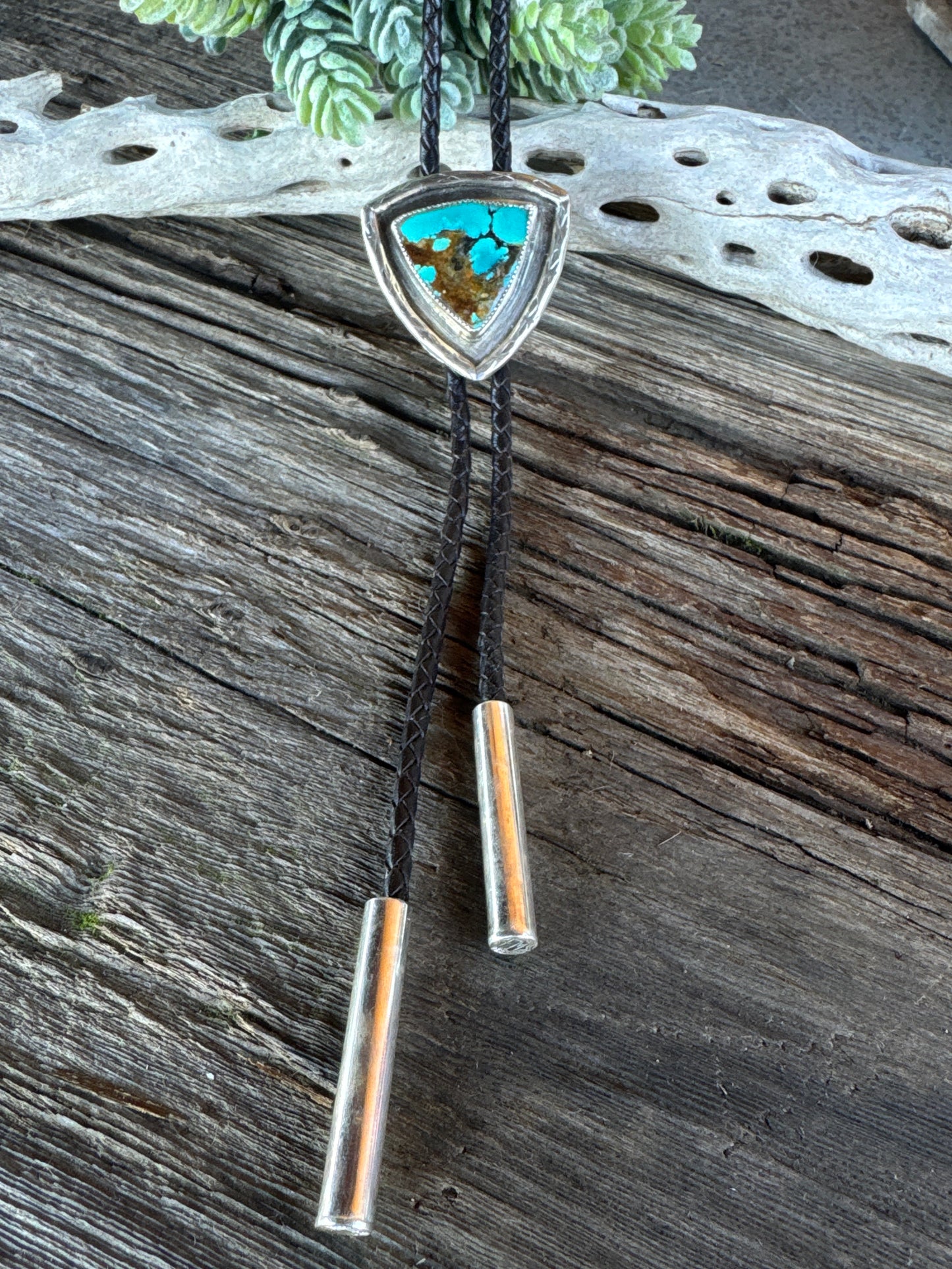 In The Shadows - Sterling Silver & Turquoise Handcrafted Bolo Tie