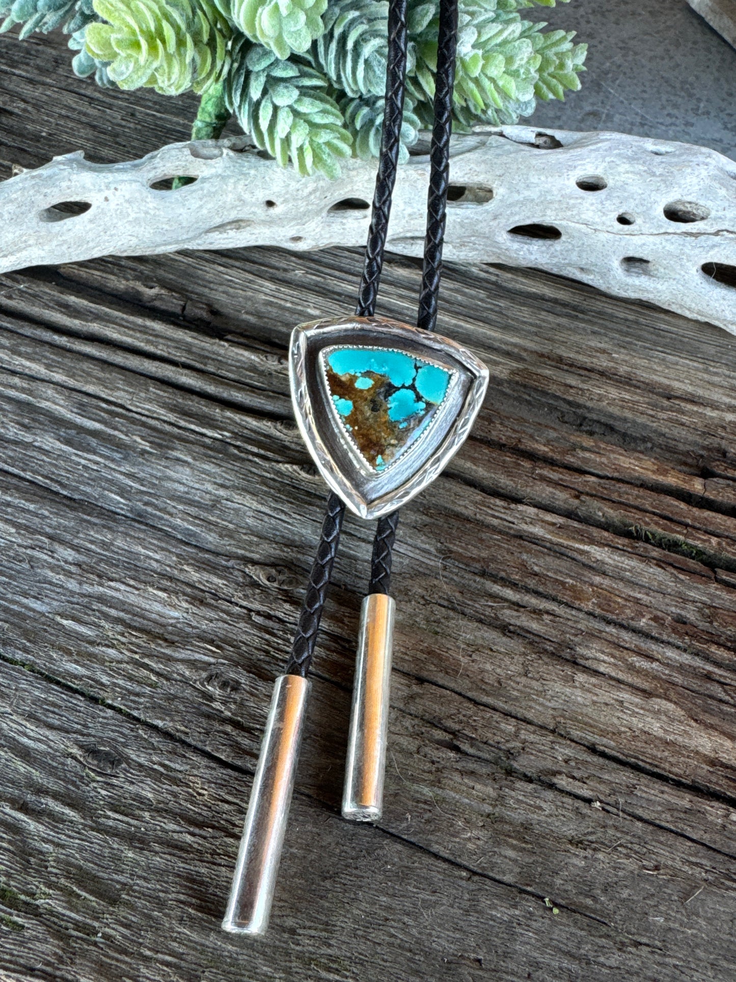 In The Shadows - Sterling Silver & Turquoise Handcrafted Bolo Tie