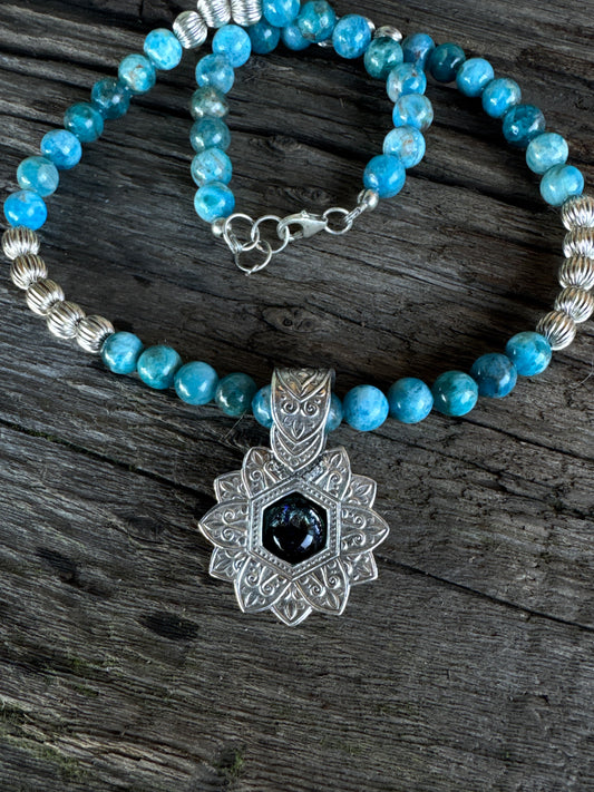 Into The Deep Necklace - Dichroic Glass Sterling Silver Shadow Box Pendant With Appetite And Sterling Silver Beaded Chain