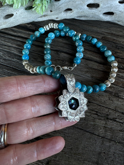 Into The Deep Necklace - Dichroic Glass Sterling Silver Shadow Box Pendant With Appetite And Sterling Silver Beaded Chain