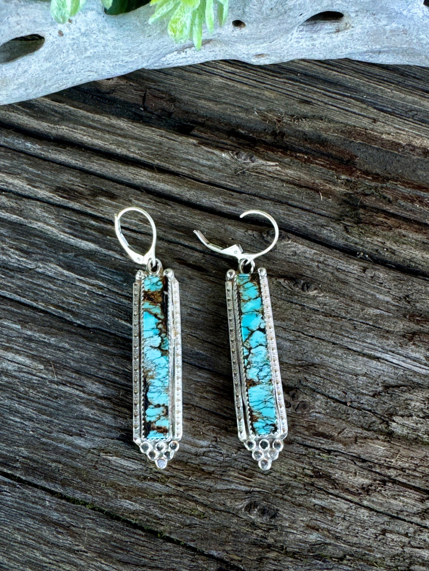 Blue Mesa Earrings - Sterling Silver And Indian Mountain Turquoise Bar Drop Earrings