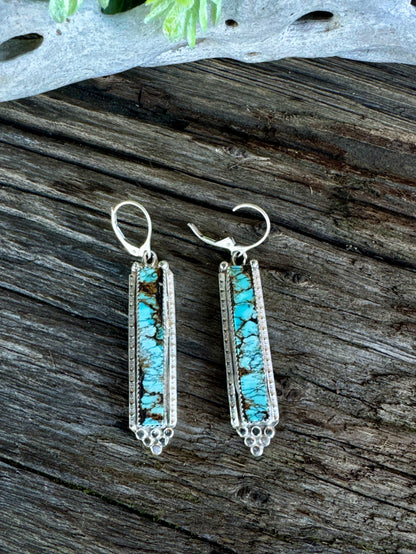 Blue Mesa Earrings - Sterling Silver And Indian Mountain Turquoise Bar Drop Earrings