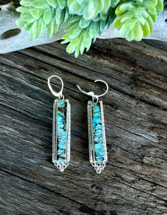 Blue Mesa Earrings - Sterling Silver And Indian Mountain Turquoise Bar Drop Earrings