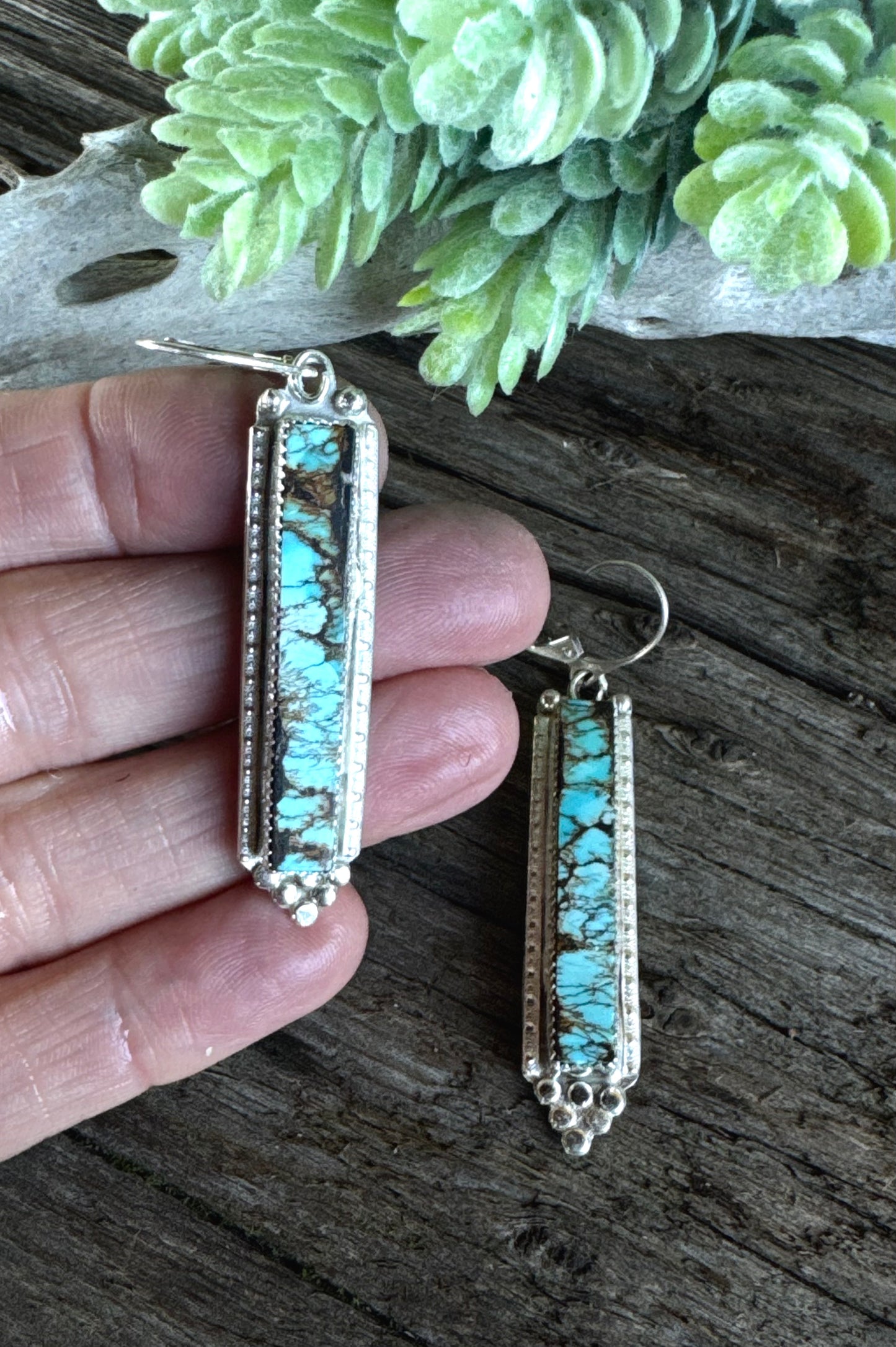 Blue Mesa Earrings - Sterling Silver And Indian Mountain Turquoise Bar Drop Earrings
