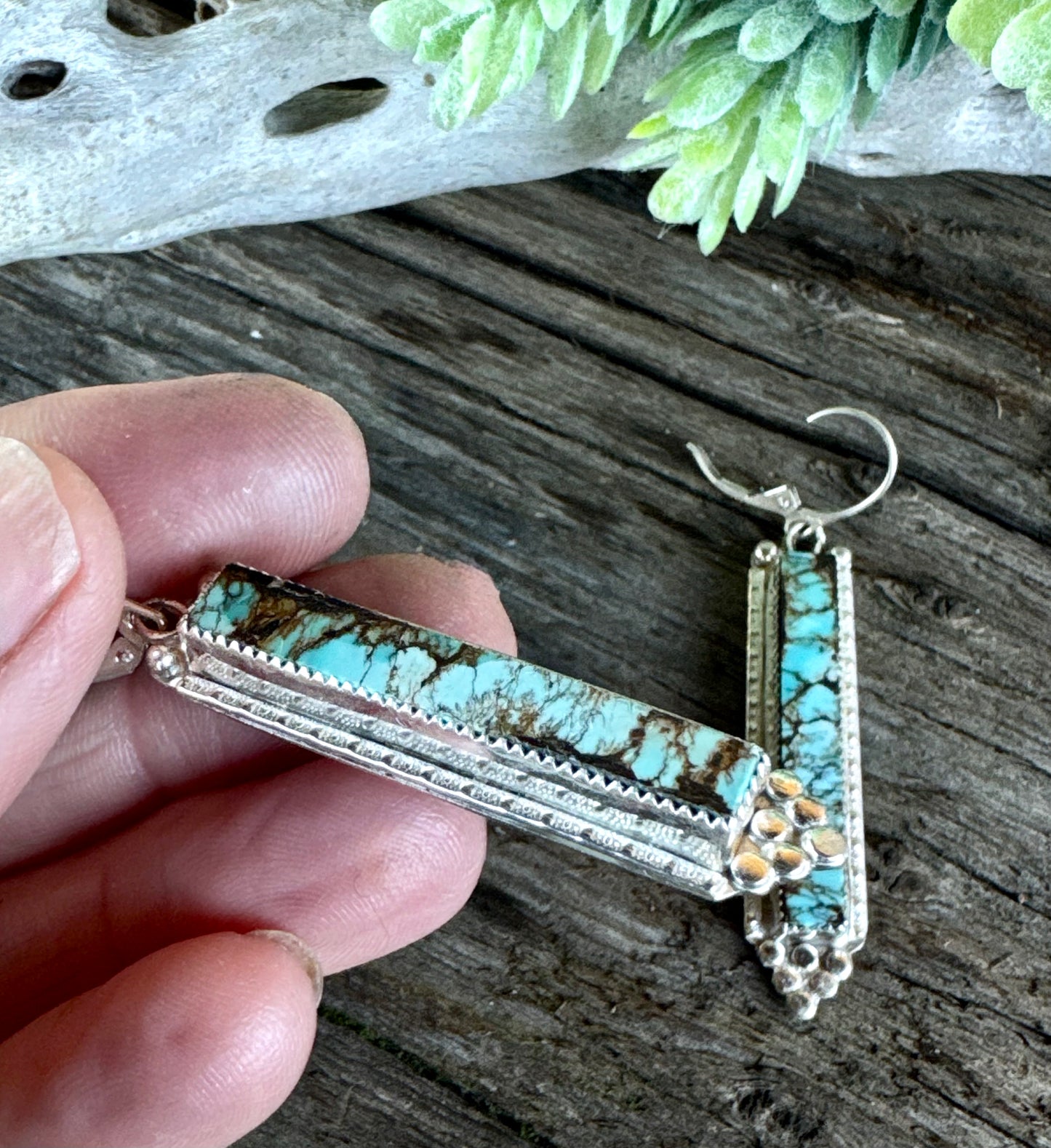 Blue Mesa Earrings - Sterling Silver And Indian Mountain Turquoise Bar Drop Earrings