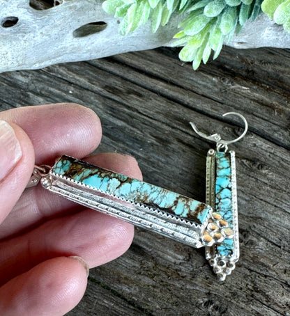 Blue Mesa Earrings - Sterling Silver And Indian Mountain Turquoise Bar Drop Earrings