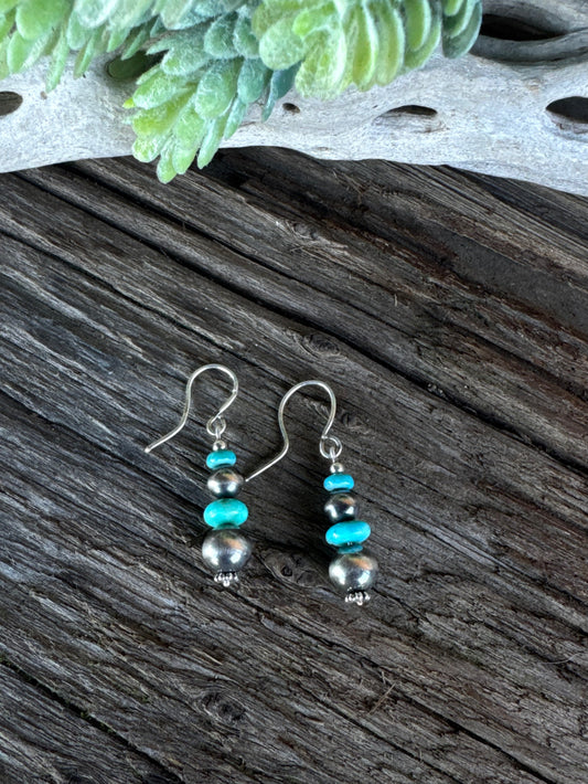 Daily Sky Earrings - Sterling Silver Kingman Turquoise And Navajo Pearl Lightweight Drop Earrings