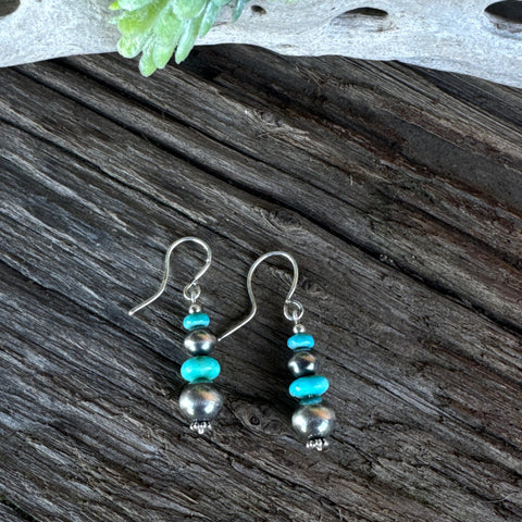 Daily Sky Earrings - Sterling Silver Kingman Turquoise And Navajo Pearl Lightweight Drop Earrings