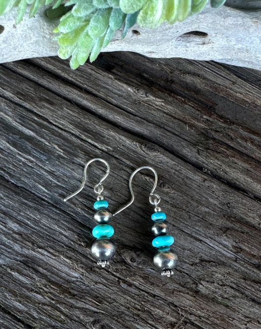 Daily Sky Earrings - Sterling Silver Kingman Turquoise And Navajo Pearl Lightweight Drop Earrings