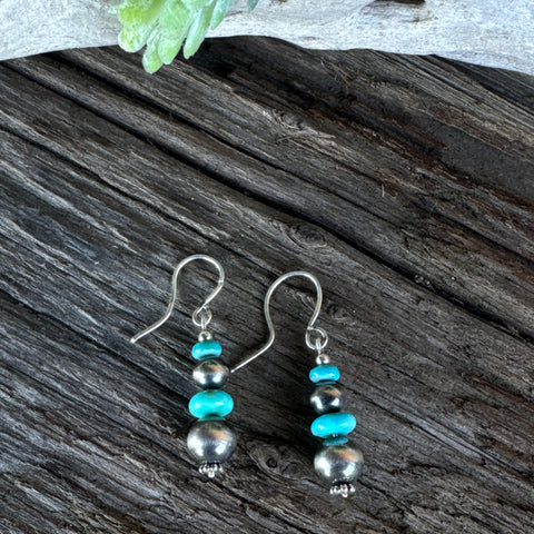 Daily Sky Earrings - Sterling Silver Kingman Turquoise And Navajo Pearl Lightweight Drop Earrings