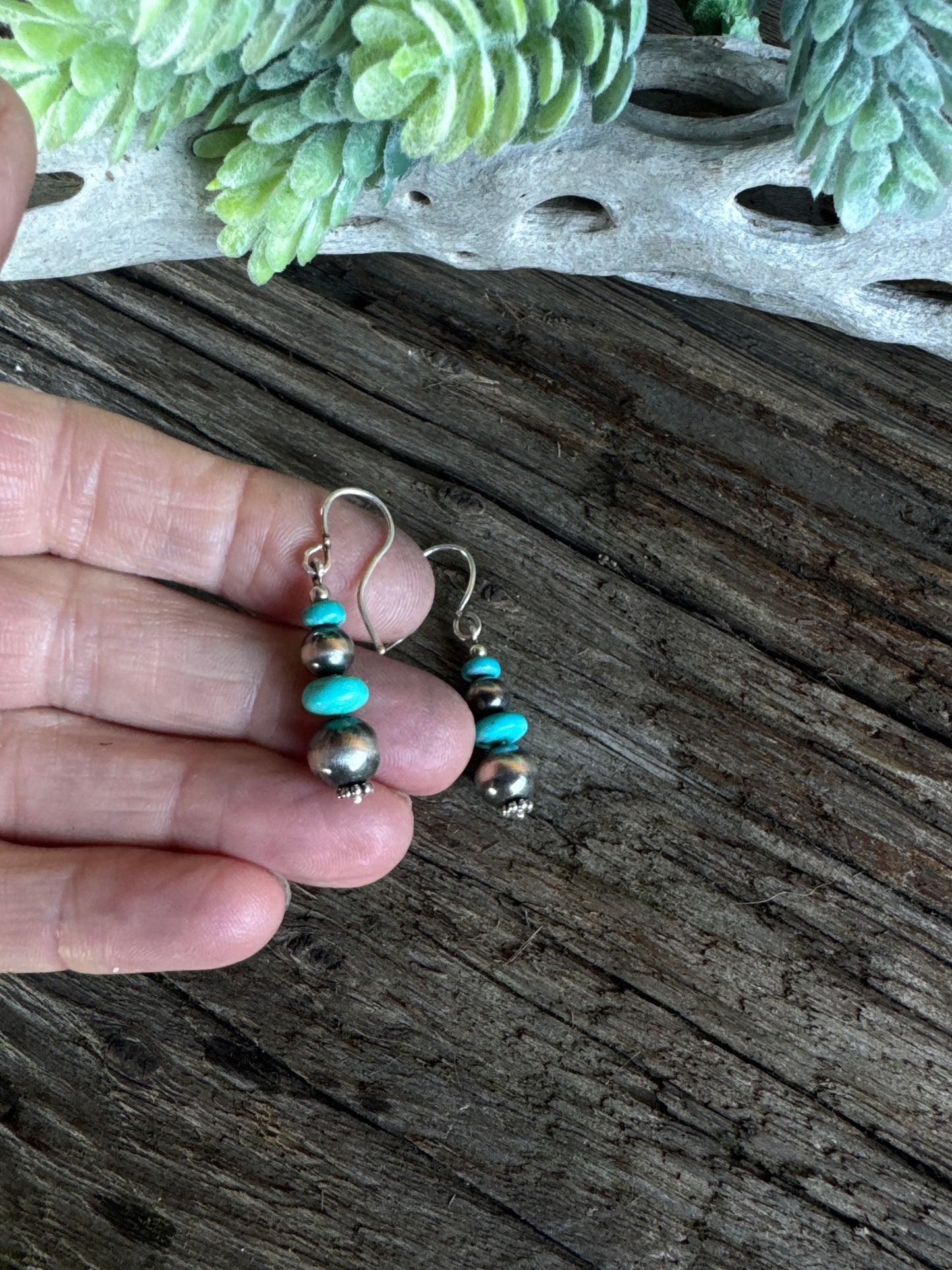 Daily Sky Earrings - Sterling Silver Kingman Turquoise And Navajo Pearl Lightweight Drop Earrings