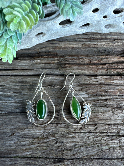 Forest Walk Earrings - Sterling Silver Fern Nephrite Jade
