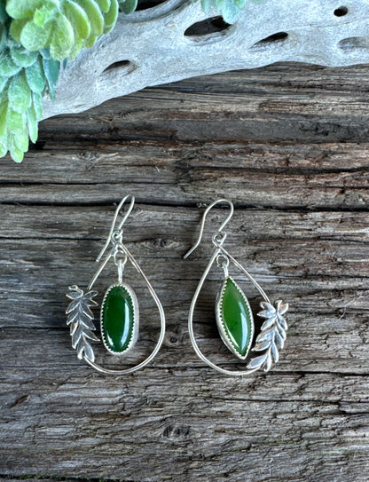 Forest Walk Earrings - Sterling Silver Fern Nephrite Jade