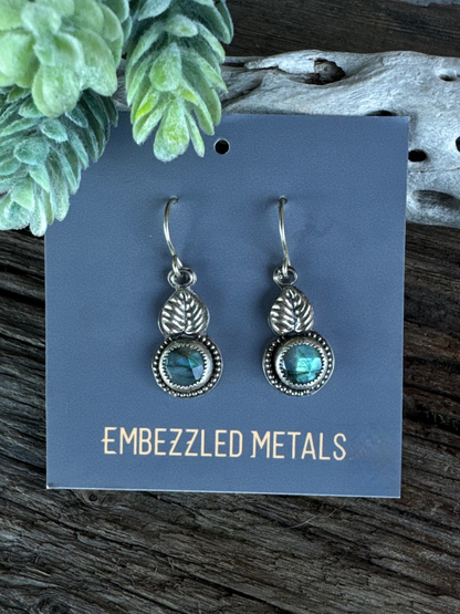 Secret Garden Earrings - Sterling Silver And Faceted Labradorite Small Drop Botanical Earrings