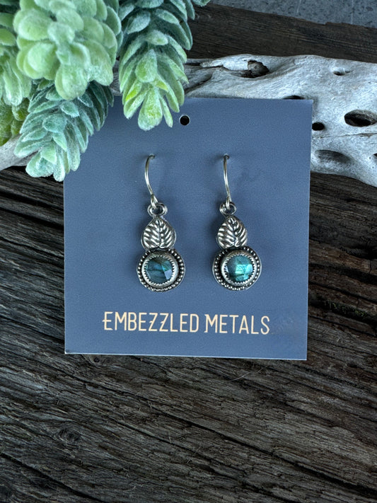 Secret Garden Earrings - Sterling Silver And Faceted Labradorite Small Drop Botanical Earrings