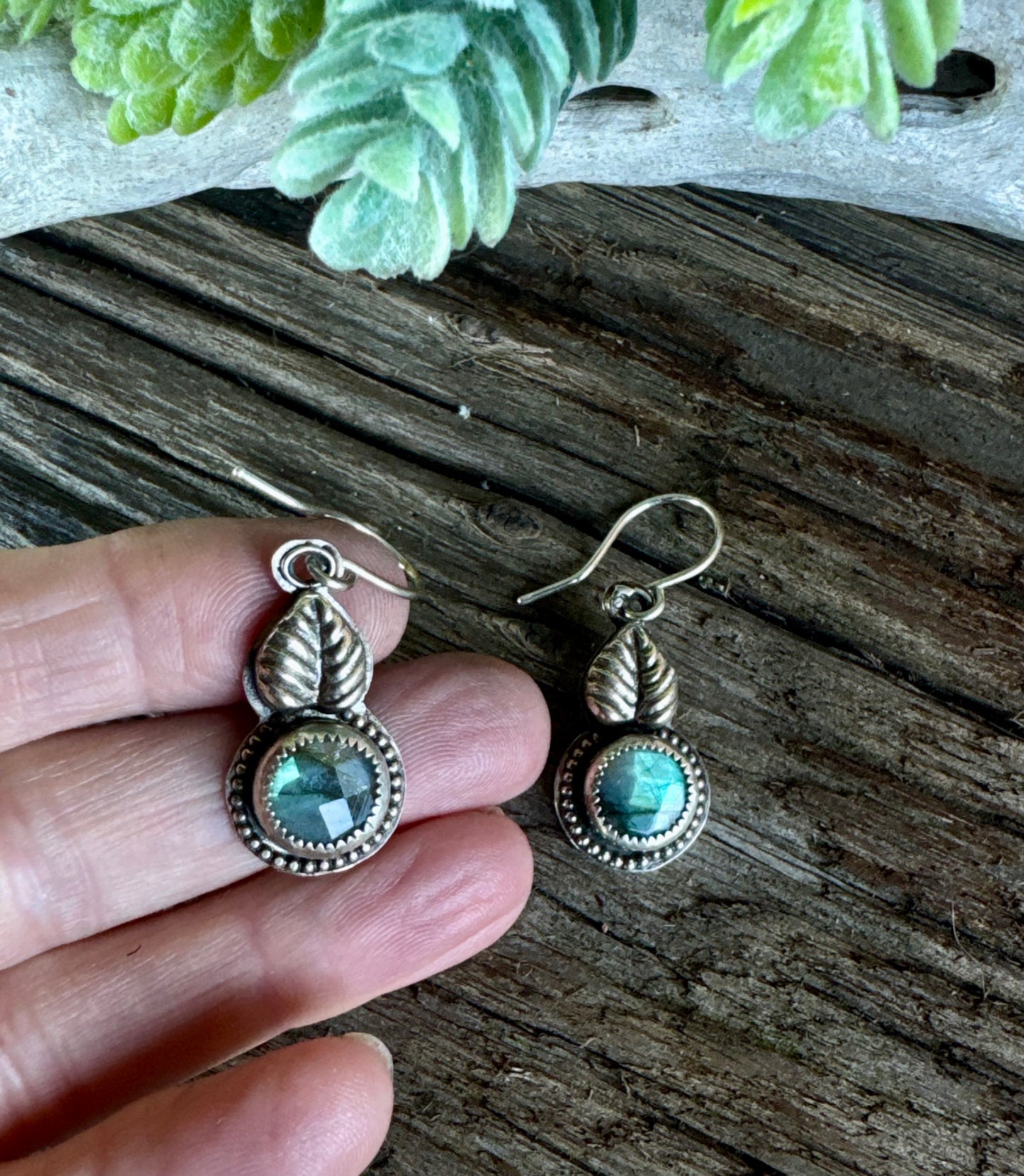 Secret Garden Earrings - Sterling Silver And Faceted Labradorite Small Drop Botanical Earrings