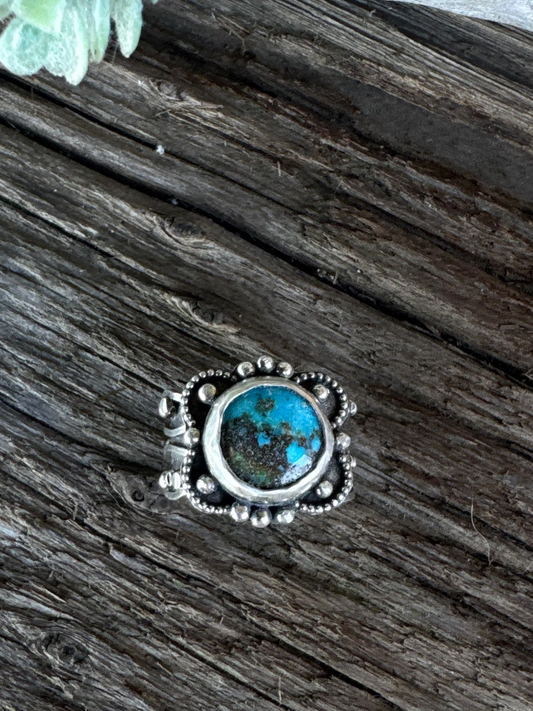 Desert Flower Ring - Kingman Turquoise And Sterling Silver Artisan Style