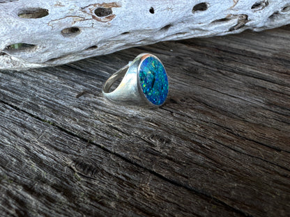 Neptunes Seal Signet Ring - Sterling Silver And Crushed Blue Opal Inlay