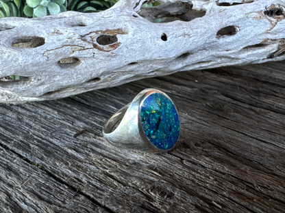 Neptunes Seal Signet Ring - Sterling Silver And Crushed Blue Opal Inlay