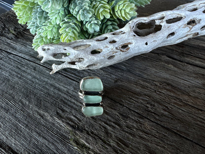 Sounds Of The Sea Ring - Sterling Silver And Natural Sea Glass Triple Stacker Ring
