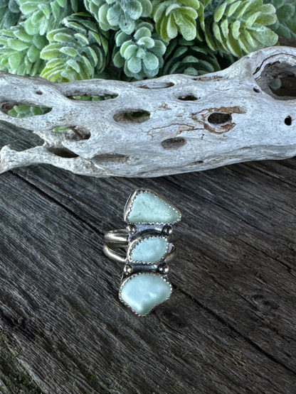 Sounds Of The Sea Ring - Sterling Silver And Natural Sea Glass Triple Stacker Ring