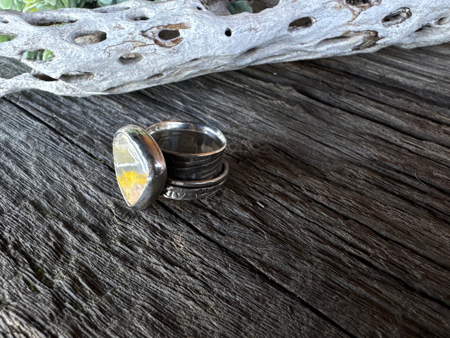 The Pollinator Ring - Bumble Bee Jasper And Sterling Silver Spinner Ring