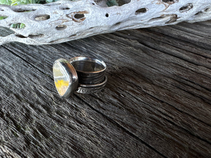 The Pollinator Ring - Bumble Bee Jasper And Sterling Silver Spinner Ring