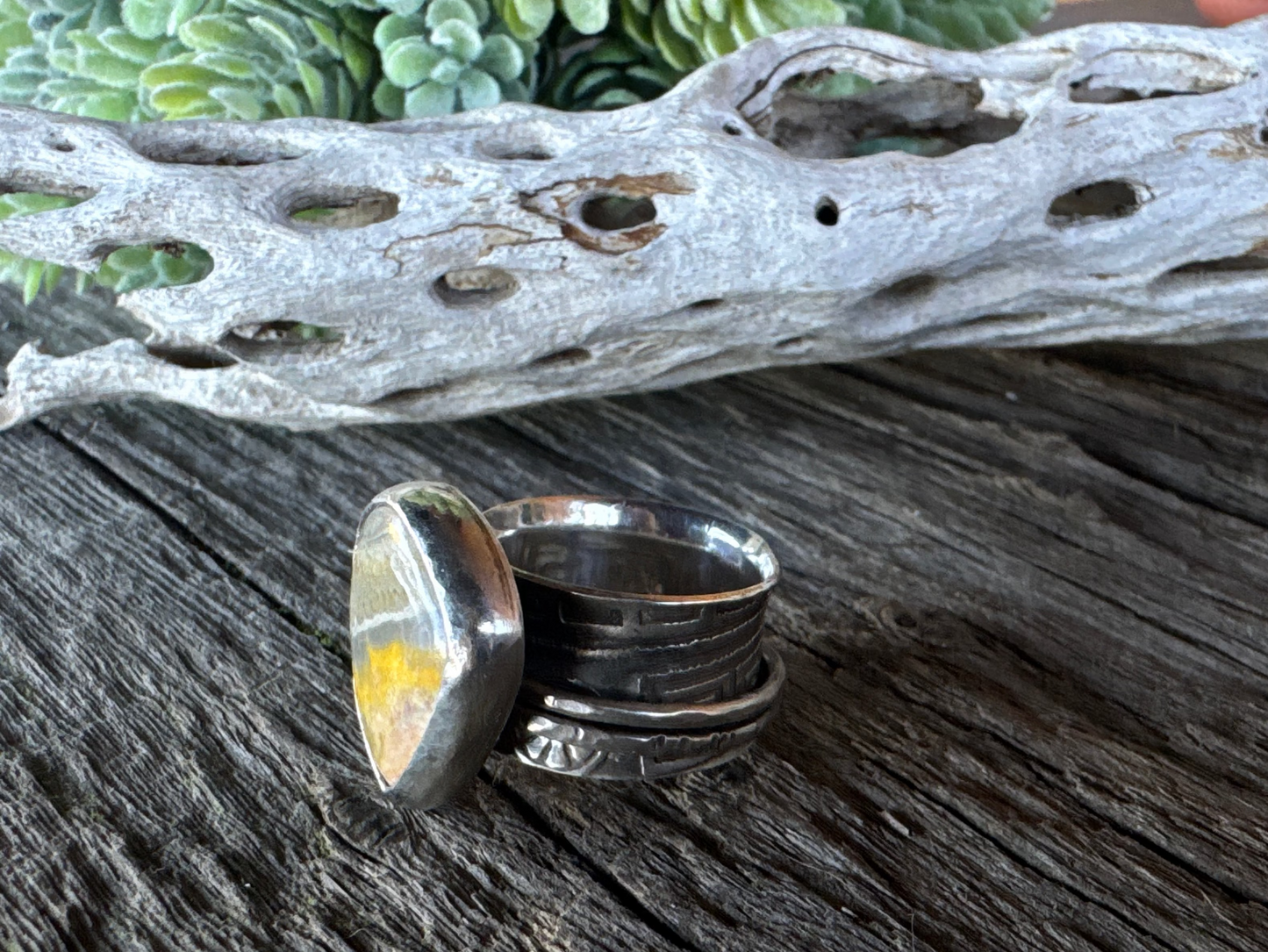 The Pollinator Ring - Bumble Bee Jasper And Sterling Silver Spinner Ring