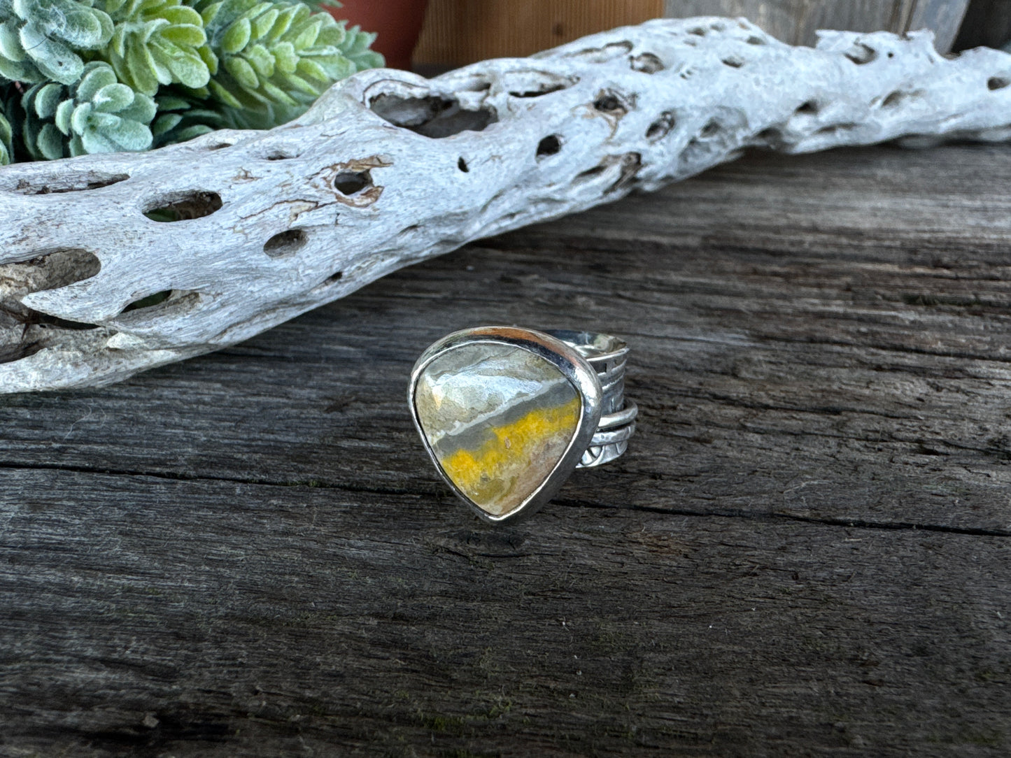 The Pollinator Ring - Bumble Bee Jasper And Sterling Silver Spinner Ring