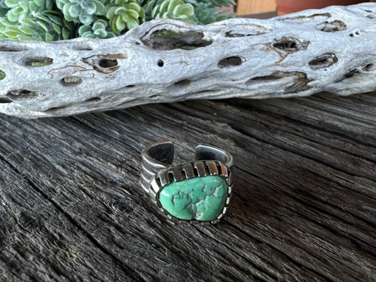 Sublime Turquoise Ring - Sterling Silver Turquoise Nugget Castellated Bezel Adjustable Ring