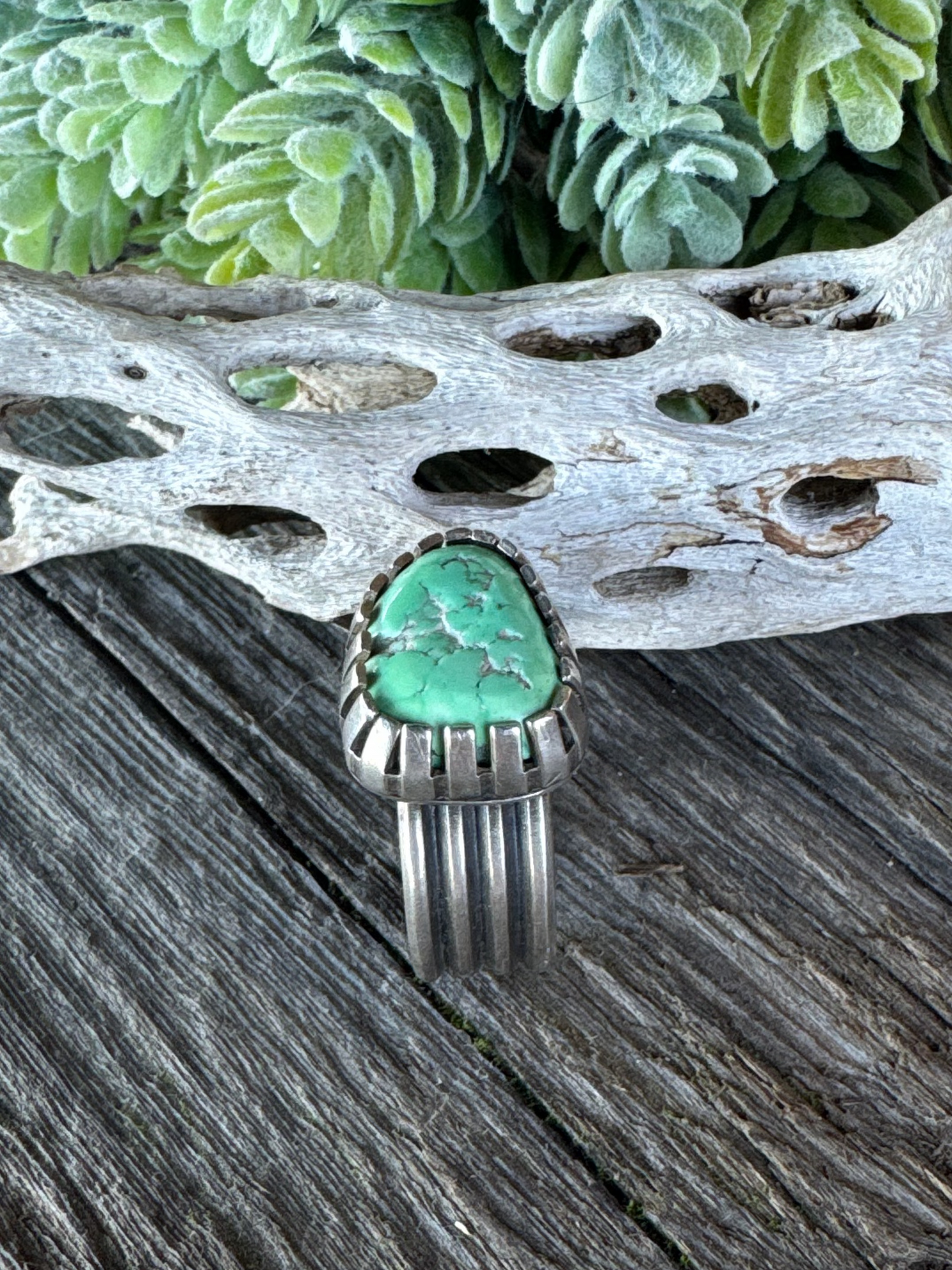 Sublime Turquoise Ring - Sterling Silver Turquoise Nugget Castellated Bezel Adjustable Ring