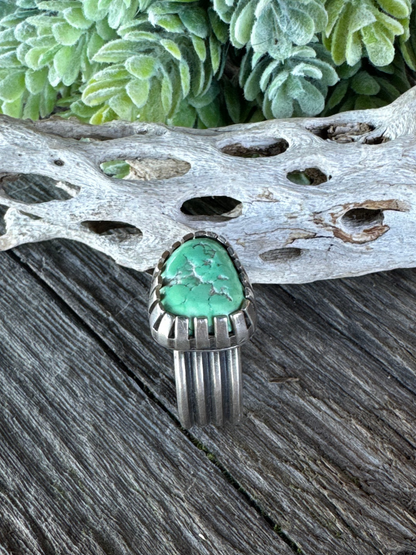 Sublime Turquoise Ring - Sterling Silver Turquoise Nugget Castellated Bezel Adjustable Ring