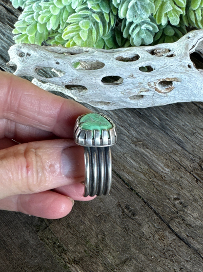 Sublime Turquoise Ring - Sterling Silver Turquoise Nugget Castellated Bezel Adjustable Ring