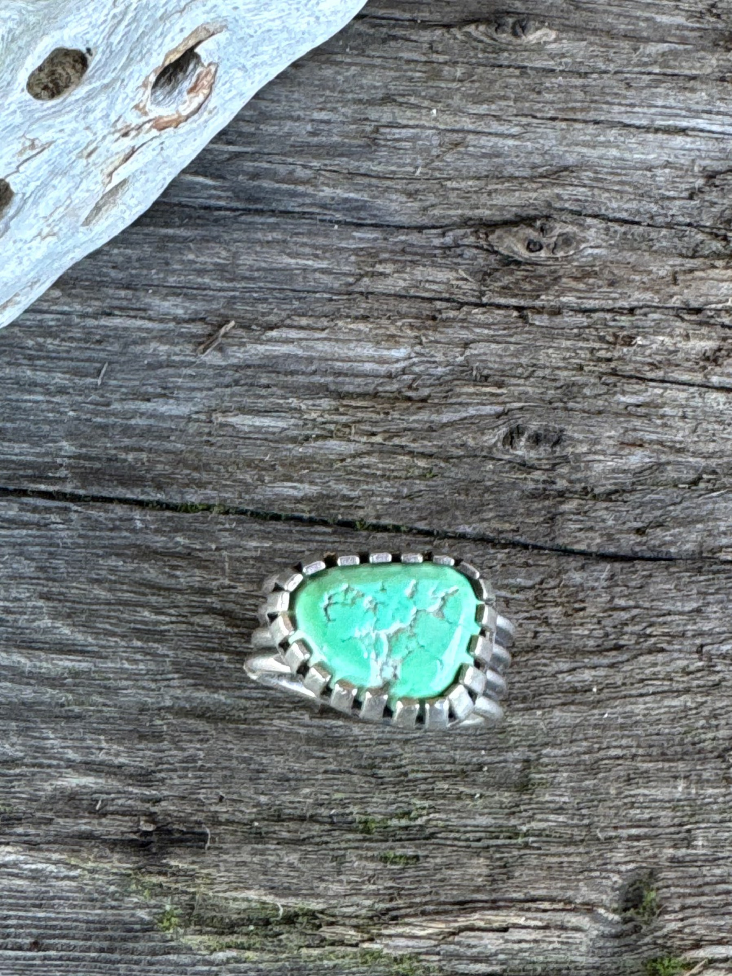 Sublime Turquoise Ring - Sterling Silver Turquoise Nugget Castellated Bezel Adjustable Ring