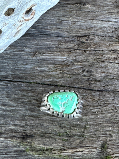 Sublime Turquoise Ring - Sterling Silver Turquoise Nugget Castellated Bezel Adjustable Ring