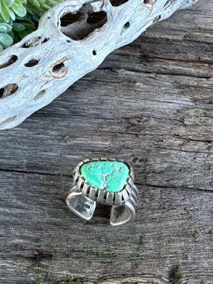 Sublime Turquoise Ring - Sterling Silver Turquoise Nugget Castellated Bezel Adjustable Ring